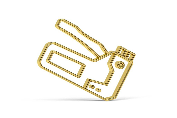 Golden 3d stapler icon isolated on white background - 3d render - 写真・画像