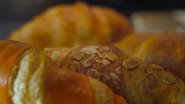 Macro shot of freshly baked croissant - Video, Çekim