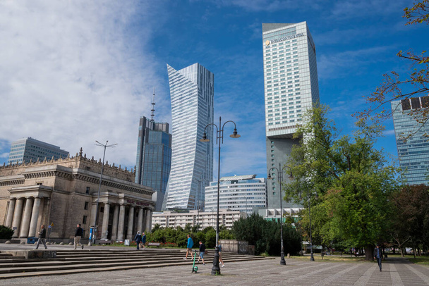 Warsaw Poland - January 2, 2021, view of skyscraper buildings in the city center of Warsaw Poland - Fotoğraf, Görsel