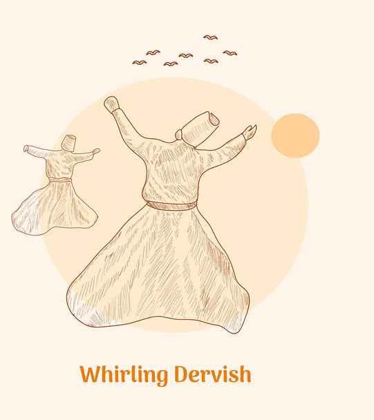 whirling dervish hand drawing vector illustration - Vector, Imagen