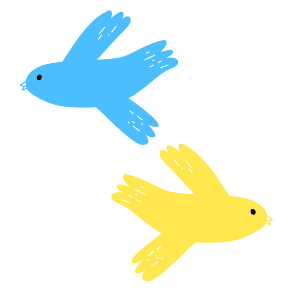 Vector illustration of dove in cartoon flat style. Two birds in color of Ukrainian flag. Concept of peace in Ukraine. - Вектор, зображення