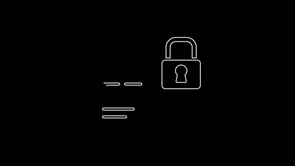 White line Credit card with lock icon isolated on black background. Locked bank card. Security, safety, protection. Concept of a safe payment. 4K Video motion graphic animation. - Materiał filmowy, wideo