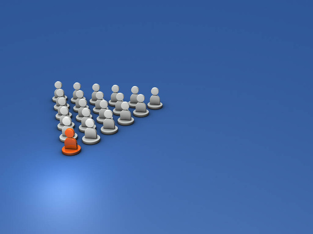 A leader who leads everyone in the group. Abstract concept representing leadership and command. cool blue background. 3D rendering. - Foto, imagen