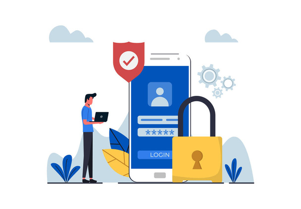 Personal data security concept. Data security, protected access control, privacy data protection. Modern flat style for landing page, web banner and many more - Вектор,изображение