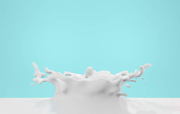 3D illustrations, milk splash realistic natural products, yogurt or cream, isolated on blue background. - Valokuva, kuva