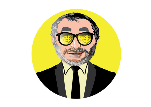 Empresário com óculos de ouro visível moeda e ouro bullion
 - Vetor, Imagem