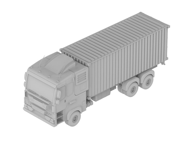 3d rendering white logistic trailer truck or lorry model on white background - Fotoğraf, Görsel