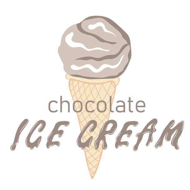 Soft serve chocolate ice cream in wafers cone - Вектор,изображение