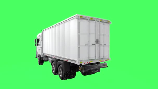 φορτηγό logistic ή φορτηγό με άδειο δοχείο ανοιχτό στην πράσινη οθόνη - Πλάνα, βίντεο