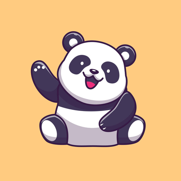 Cute Panda Waving Hand Cartoon Vector Icon Illustration. Animal Nature Icon Concept Isolated Premium Vector. Flat Cartoon Style - Vettoriali, immagini
