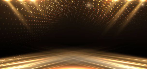 Елегантна золота сценічна діагональ, що світиться з ефектом освітлення, іскриться на чорному тлі. Дизайн премії шаблону. Векторні ілюстрації
 - Вектор, зображення