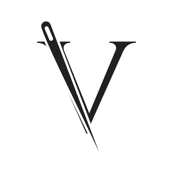 Letter V Tailor Logo, Needle and Thread Combination for Embroider, Textile, Fashion, Cloth, Fabric Template - Вектор,изображение
