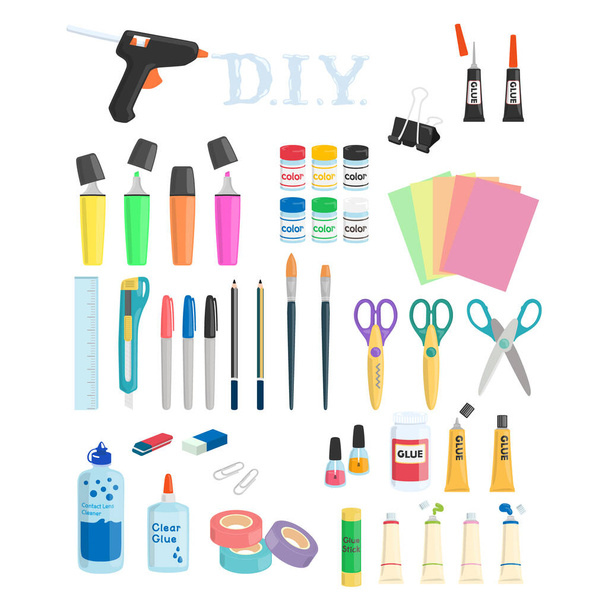 Different types of equipment for art craft vector illustration - Vector, afbeelding