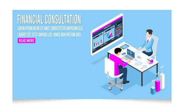 3d isometric of Financial Consultation concept with Financial experts and clients discuss personal money advice and investment management. Vector illustration eps10 - Vector, Imagen