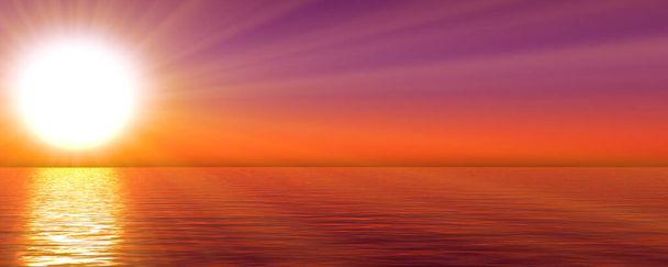 Sonnenuntergang Meer Sonne Strahl klarer Himmel, 3D-Darstellung - Foto, Bild