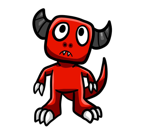 Digital illustration of an adorable sad red monster - Zdjęcie, obraz