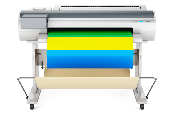 Wide format printer, plotter with Gabonese flag. 3D rendering isolated on white background - Foto, imagen
