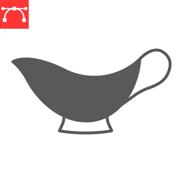 Gravy boat glyph icon, thanksgiving and bowl, sauce boat vector icon, vector graphics, editable stroke solid sign, eps 10. - Vetor, Imagem