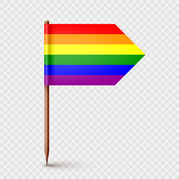 Stuzzicadenti in legno realistico con bandiera in carta LGBTQ arcobaleno. Mockup vuoto per pubblicità e promozioni. Il mese dell'orgoglio. Illustrazione vettoriale. - Vettoriali, immagini