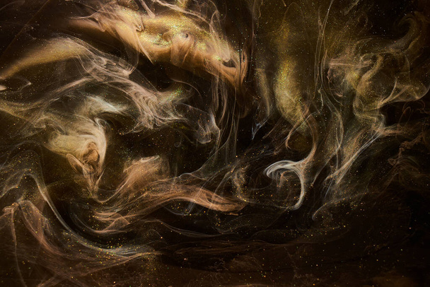Liquid fluid art abstract background. Dark multicolored smoke dancing acrylic paints underwater, space ocean, universe explosion - Фото, зображення