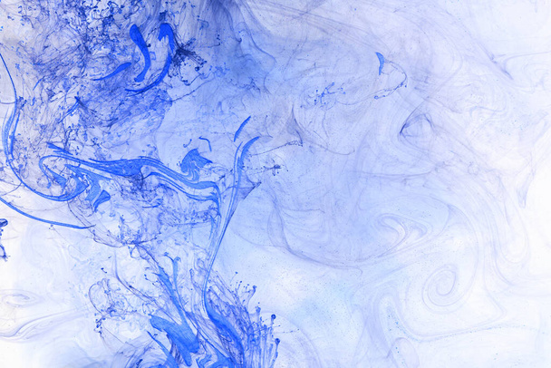 Liquid fluid art abstract background. Blue acrylic paint underwater, galactic smoke ocean - Φωτογραφία, εικόνα