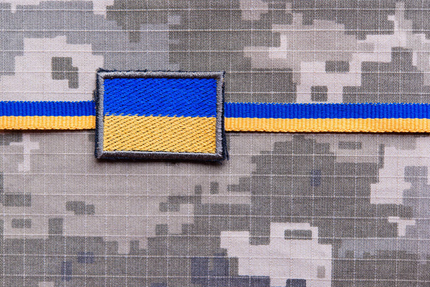 Kyiv, Ukraine, army uniform details, national flag - Fotografie, Obrázek