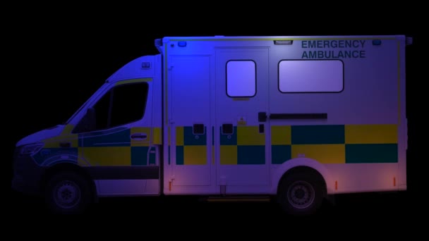 Ένα ασθενοφόρο στο Ηνωμένο Βασίλειο με αναβοσβήνει μπλε φώτα (με κανάλι Alpha) - Πλάνα, βίντεο
