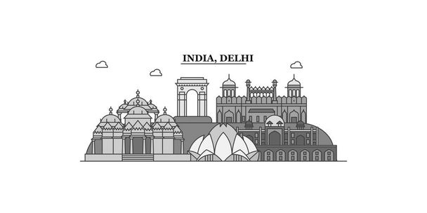 India, Delhi city isolated skyline vector illustration, travel landmark - Vecteur, image