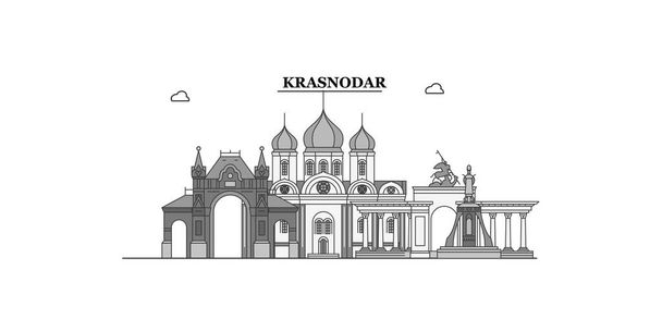 Russia, Krasnodar city isolated skyline vector illustration, travel landmark - Vetor, Imagem