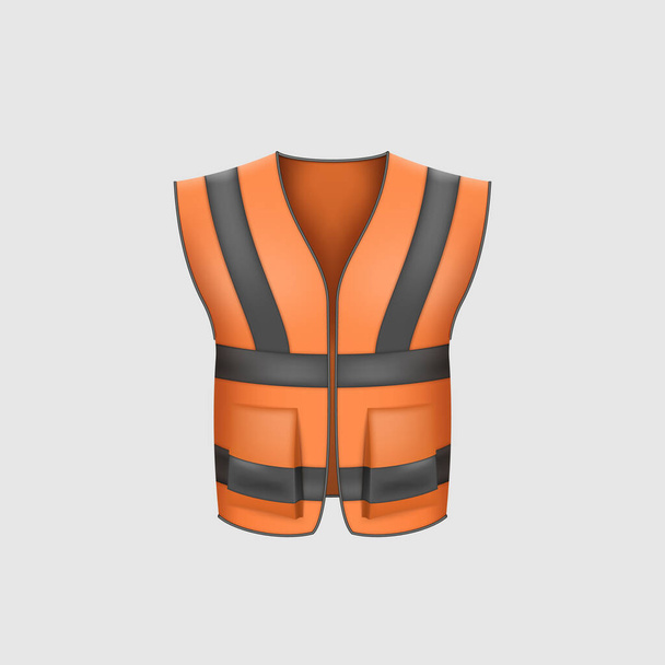 Realistic orange safety vest. Protective uniform clothing for workers. High visibility waistcoat. Fluorescent personal protective workwear. 3d vector illustration - Vektor, obrázek