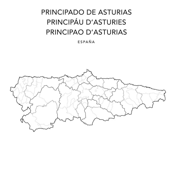 Geopolitical Vector Map of the Principality of Asturias with Judicial Areas, Comarques and Municipalities (Consejos) as of 2022 - Spain - Vector, Image