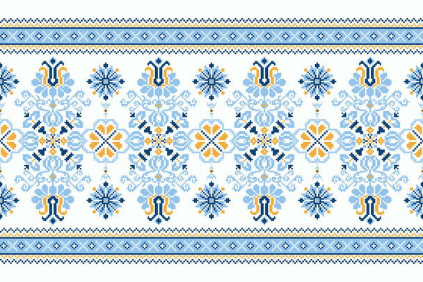 Beautiful floral cross stitch pattern.geometric ethnic oriental pattern traditional background.Aztec style abstract vector illustration.design for texture,fabric,clothing,wrapping,decoration,carpet. - Vector, imagen