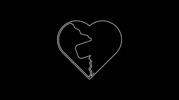 Línea blanca Icono de corazón roto o divorcio curado aislado sobre fondo negro. Corazón destrozado y remendado. Símbolo de amor. Día de San Valentín. Animación gráfica de vídeo 4K. - Metraje, vídeo