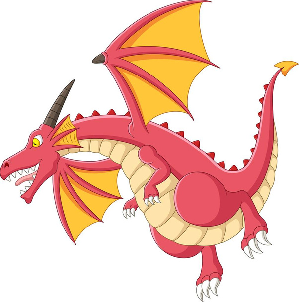 Vector illustration of Cartoon red dragon on white background - Vector, Image