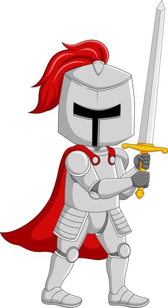 Vector illustration of Cartoon knight holding a sword - Vektör, Görsel