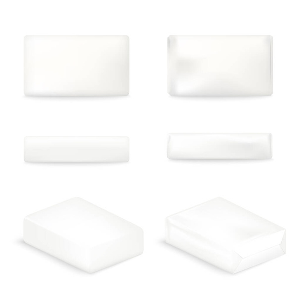 Cosmetic soap template in different viewing angles, realistic vector illustration isolated on white background. Mockup of cosmetic or toilet white glycerin soap pieces. - Vektor, obrázek