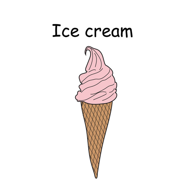 ice cream cone, frozen ice, ice cream vector doodle illustration. - Vector, Image