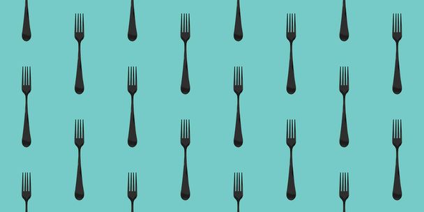 pattern. Fork top view on pastel green blue background. Template for applying to surface. Banner for insertion into site. Flat lay. 3D image. 3D rendering. - Fotografie, Obrázek