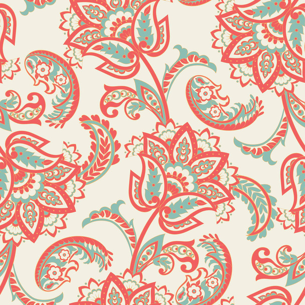 elegance seamless pattern with ethnic flowers and leaf, vector floral illustration in vintage style - Vector, Image