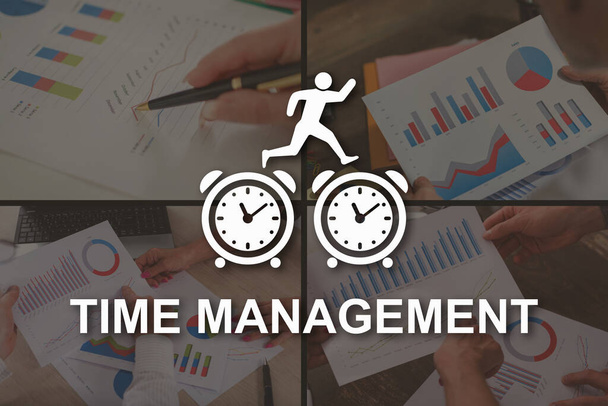 Time management concept illustrated by pictures on background - Photo, Image