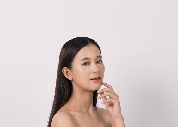 Beauty and skin concept. Beautiful young asian woman with clean fresh skin on white background. Face care Facial treatment Cosmetology beauty and spa concept. Beauty Korean looking. Asian women. - Fotoğraf, Görsel