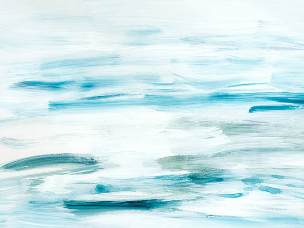 Abstract sea landscape. Original painting. Hand drawn, impressionism style, blue color texture with copy space, brushstrokes of paint,  art background.  Modern art. Contemporary art. - Zdjęcie, obraz