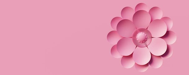 3d monochrome pink flower on same color background and copy space for web header or banner. 3d rendering. - Foto, Imagen