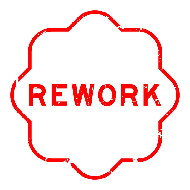 Grunge red rework word rubber seal stamp on white background - Vektör, Görsel
