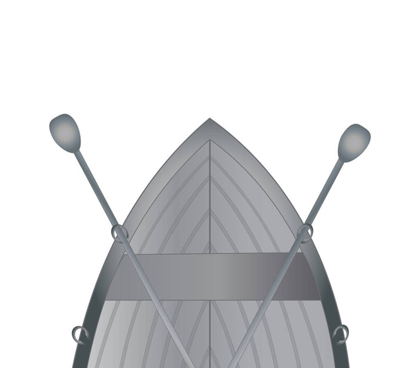 Передній вид на графічний сірий рядок човна з веслами і сидінням. Ізольовані на білому тлі
. - Фото, зображення