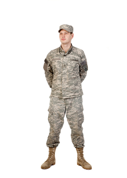 Soldier with rifle on a white background - Photo, Image
