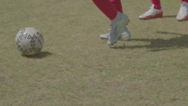 Dribbling the ball on the football field - Filmmaterial, Video