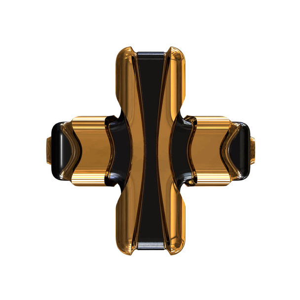 Μαύρο 3d σύμβολο με χρυσά κατακόρυφα λουριά - Διάνυσμα, εικόνα