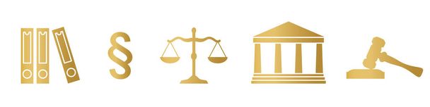 legal advice, court, attorney, law golden icons - vector illustratio - Vetor, Imagem