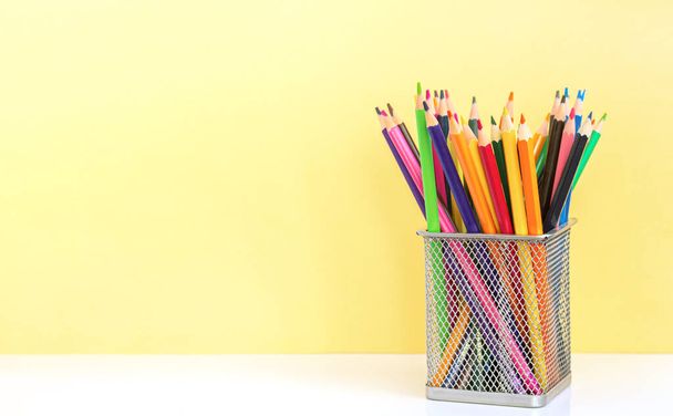 School and education template with group of colorful pencils. Back to school background - Photo, Image
